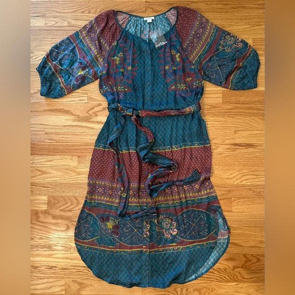 Sundance La Villette Midi Dress - Silky Texture - Boho Blue/Burgundy - Sz Medium - Picture 2 of 14